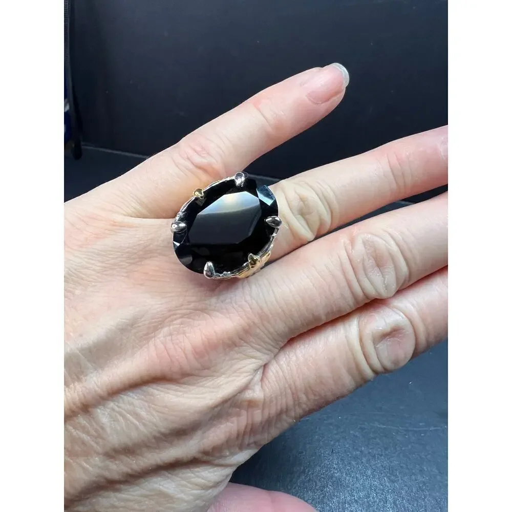 NEW Black spinel Phoenix ring in rhodium and vermeil over sterling silver size 7